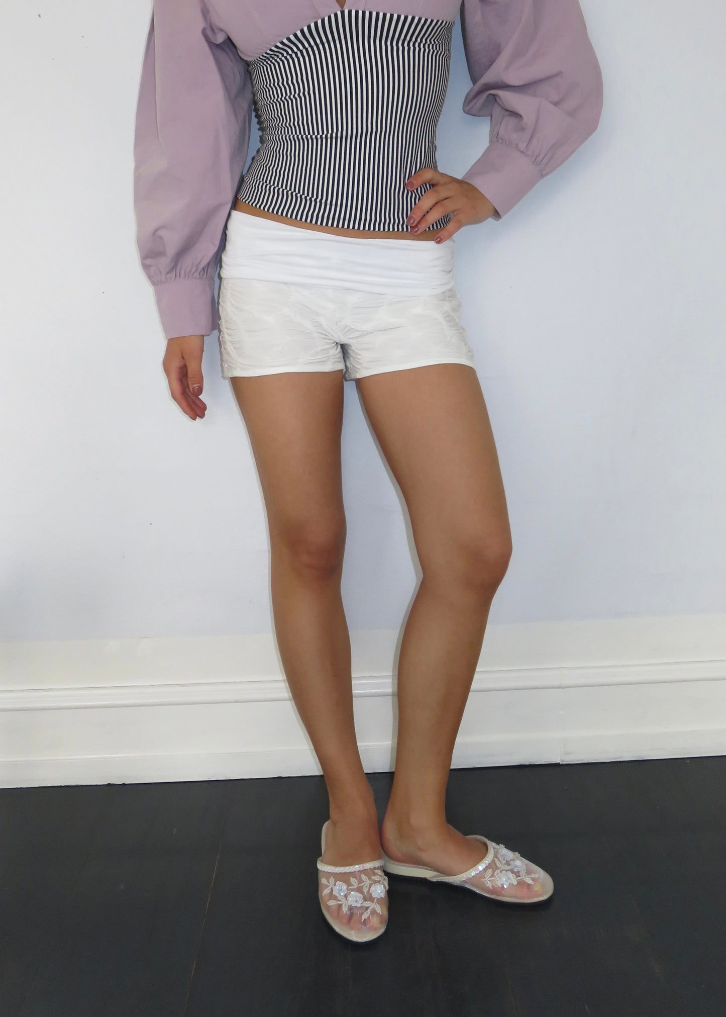 White mini shorts